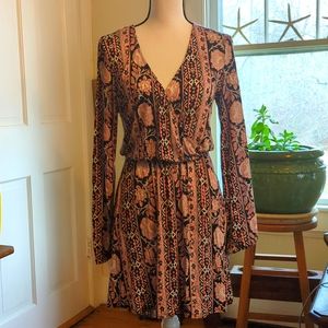 Billabong long sleeve faux wrap dress